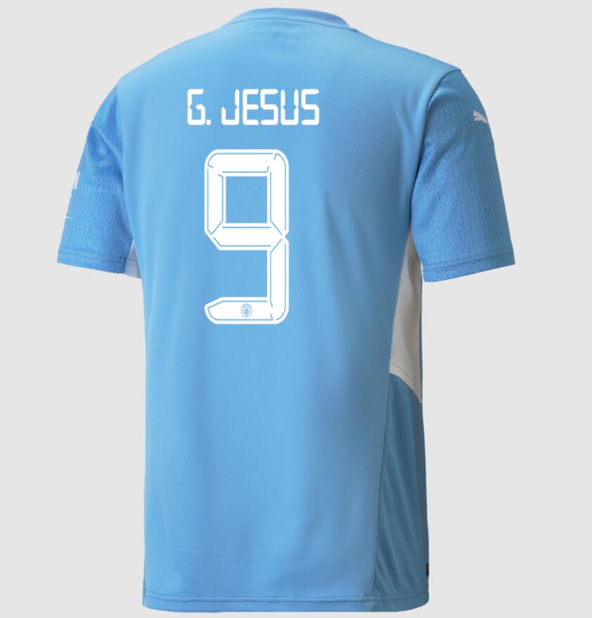 2021/22 Manchester City Home Kit Soccer Jersey with Gabriel Jesus 9 UCL printing